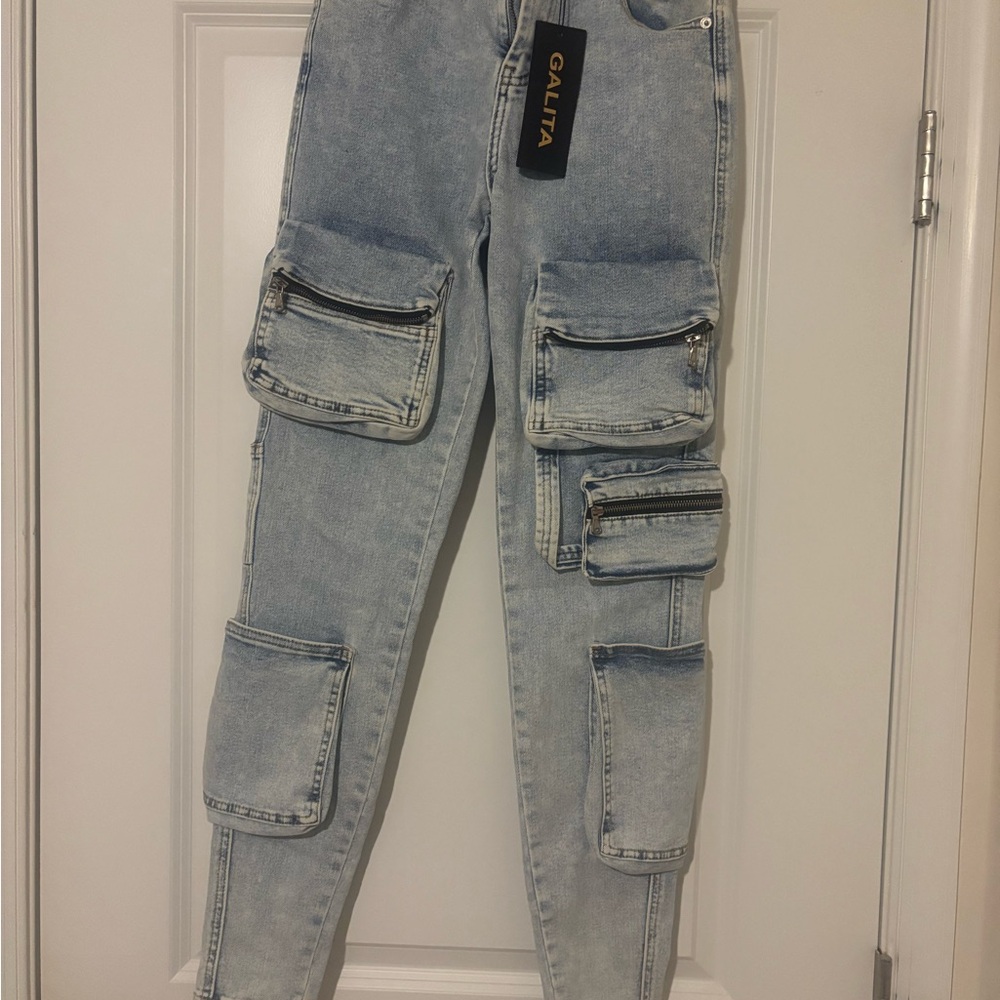 Galita Women's Light Blue Skinny Cargo Jeans